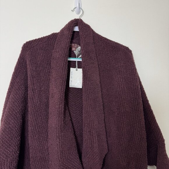 Barefoot Dreams Cozychic Chevron Ribbed Cardigan Size L/XL Deep Garnet New - Picture 2 of 10
